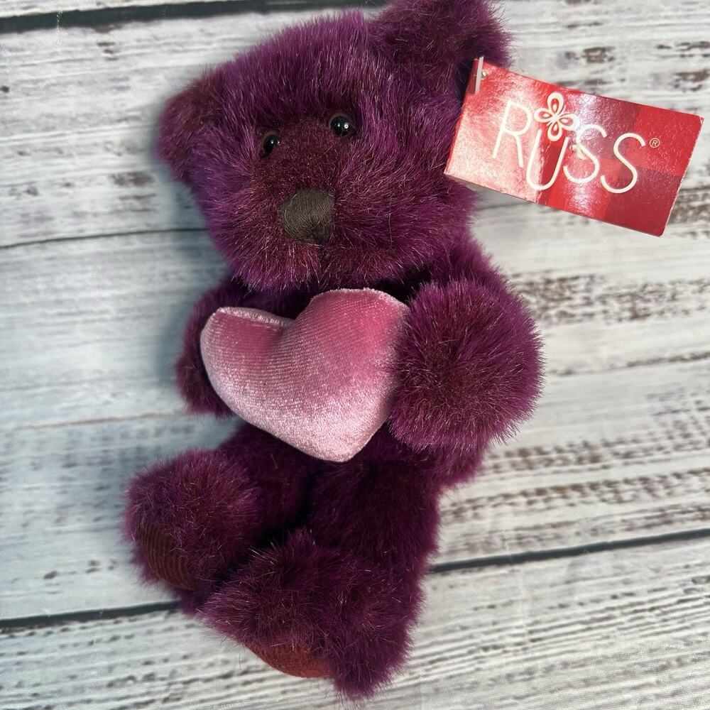 Russ Bear Purple Heart Hugger Berries NEW 8" Pink‎ Heart Purple Teddy Bear